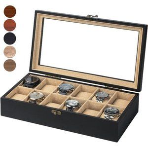 Watch Box, Watch Case for Men Women with Large Glass Lid, Wooden Watch Display